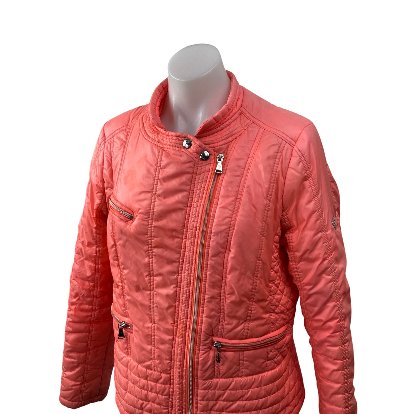 Guess Women's Coral Quilted Long Sleeve Full Zip Moto Biker Coat Jacket Size L — image 2 of 7